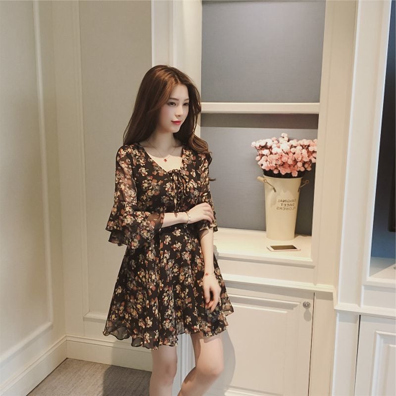 Women's Small Floral Chiffon Summer Dress