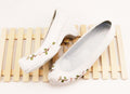 Korean Hanbok Heels with White Plum Blossom Embroidery