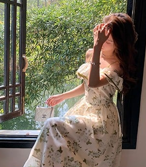 Ladies' Emerald Floral Day Summer Dress