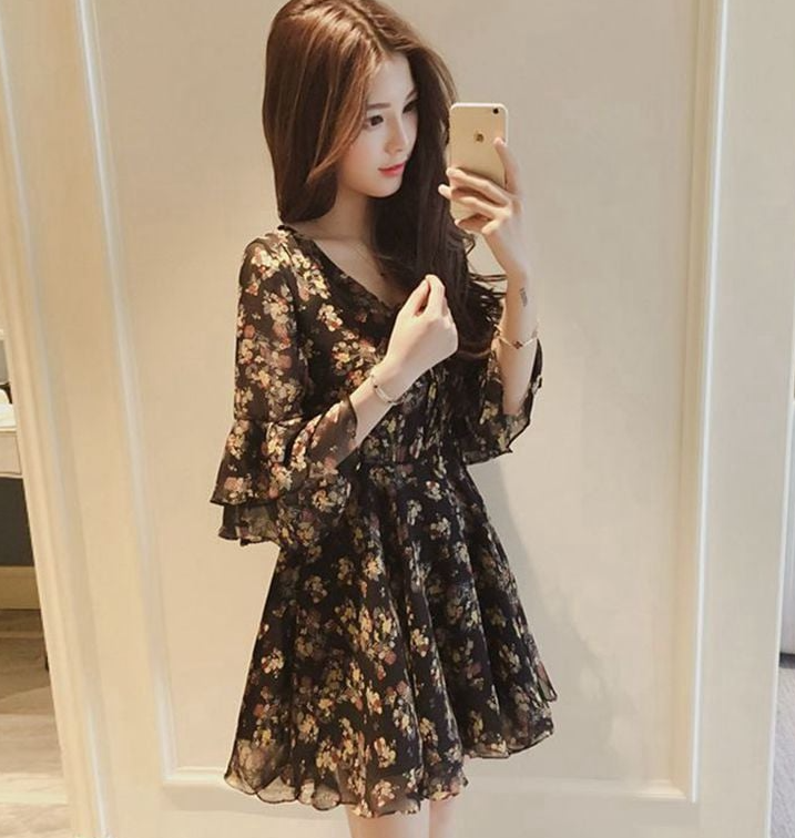 Women's Small Floral Chiffon Summer Dress