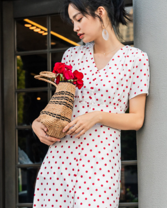 Romantic Cottagecore Polka Dot Summer Dress