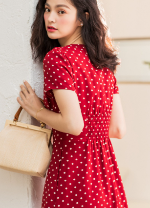 Romantic Cottagecore Polka Dot Summer Dress