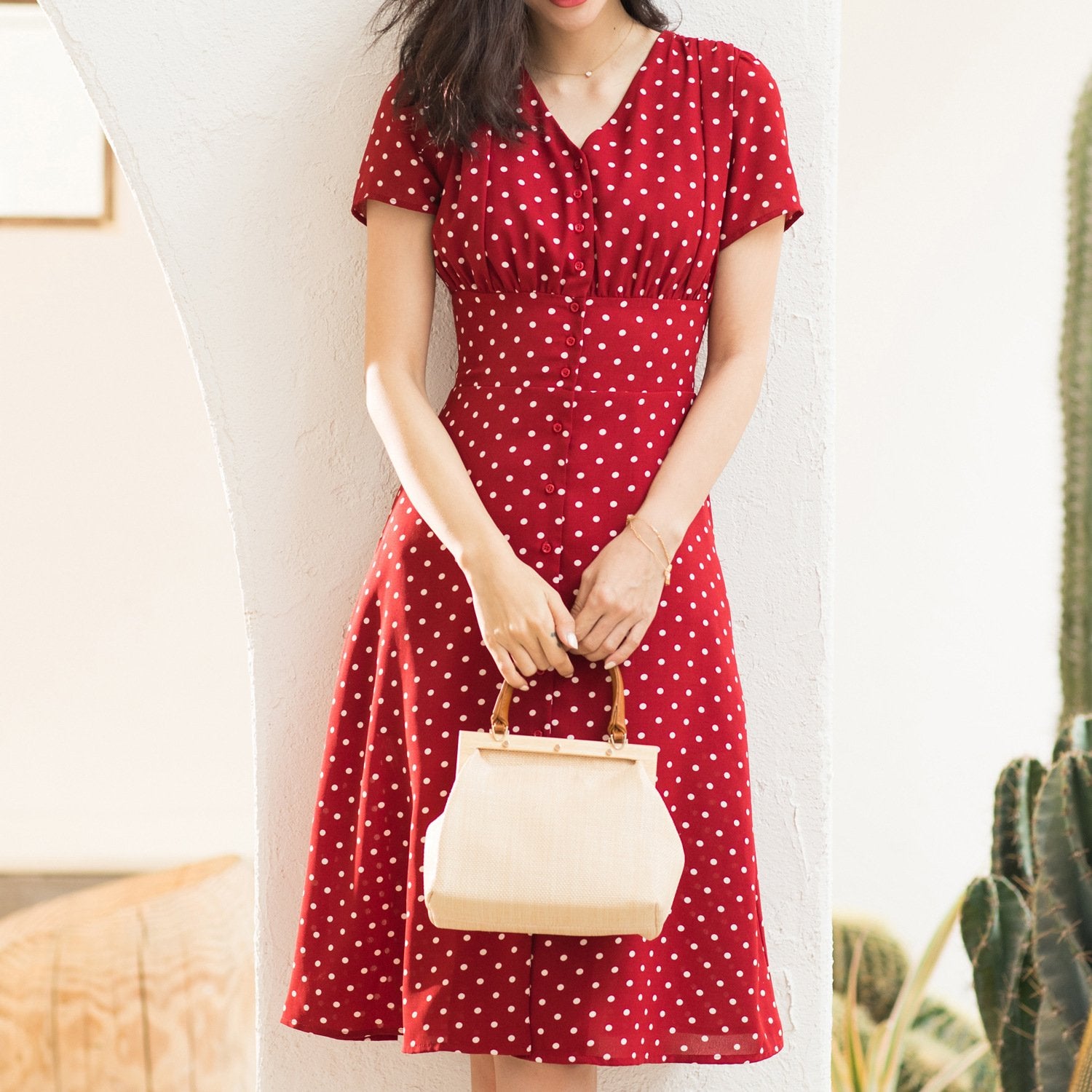Romantic Cottagecore Polka Dot Summer Dress
